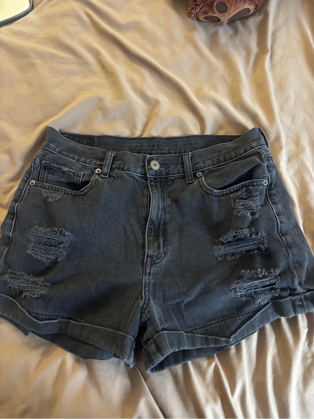 American Eagle Outfitters Black Distressed Cuffed Jean Shorts